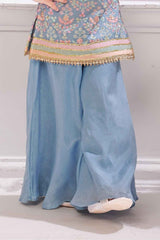 Blue Sequin And Embroidered Palazzo Set For Girls