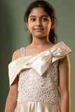 Girls Champagne Gold One-Shoulder Party Wear Gown