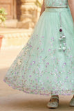 Mint Green Sequins Embroidered Lehenga Choli Set For Girls