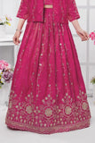 Elegant Rani Pink Embroidered Lehenga Choli with Jacket & Dupatta For Girls
