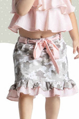 Peach Chiffon Top And Printed Skirt Set For Girls