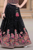 Black Sequin Embroidered Lehenga Choli with Floral Detailing For Girls