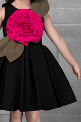 Elegant Black Frock With Floral Embellished For Girls