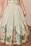 Cream Sleeveless Choli And Lehenga Set With Zari Embroidery For Girls