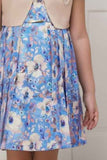 Blue Floral Printed With Fawn Overcoat With Floral Embellished Dress For Girls