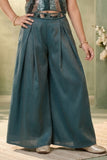 Girls Teal Blue Sequin Halter Crop Top with Palazzo Set