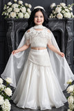 White Sequin Embellished Lehenga Choli Set For Girls