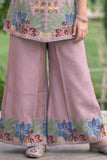Pink Floral Embroidered Plazzo Set For Girls