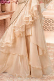 Beige Ruffle Layered Lehenga Choli with Embroidered Ruffled Dupatta For Girls