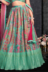 Pista Printed And Sequin Lehenga Choli For Girls