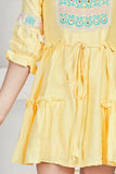 Lemon Yellow 3/4th Sleeves And Sequins Embroidered Dress For Girls