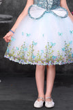 Blue Sequin Bodice Party Wear Frock with Butterfly Print Skirt For Girls