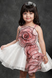 White With Blush Pink 3D Floral Party Wear Frock