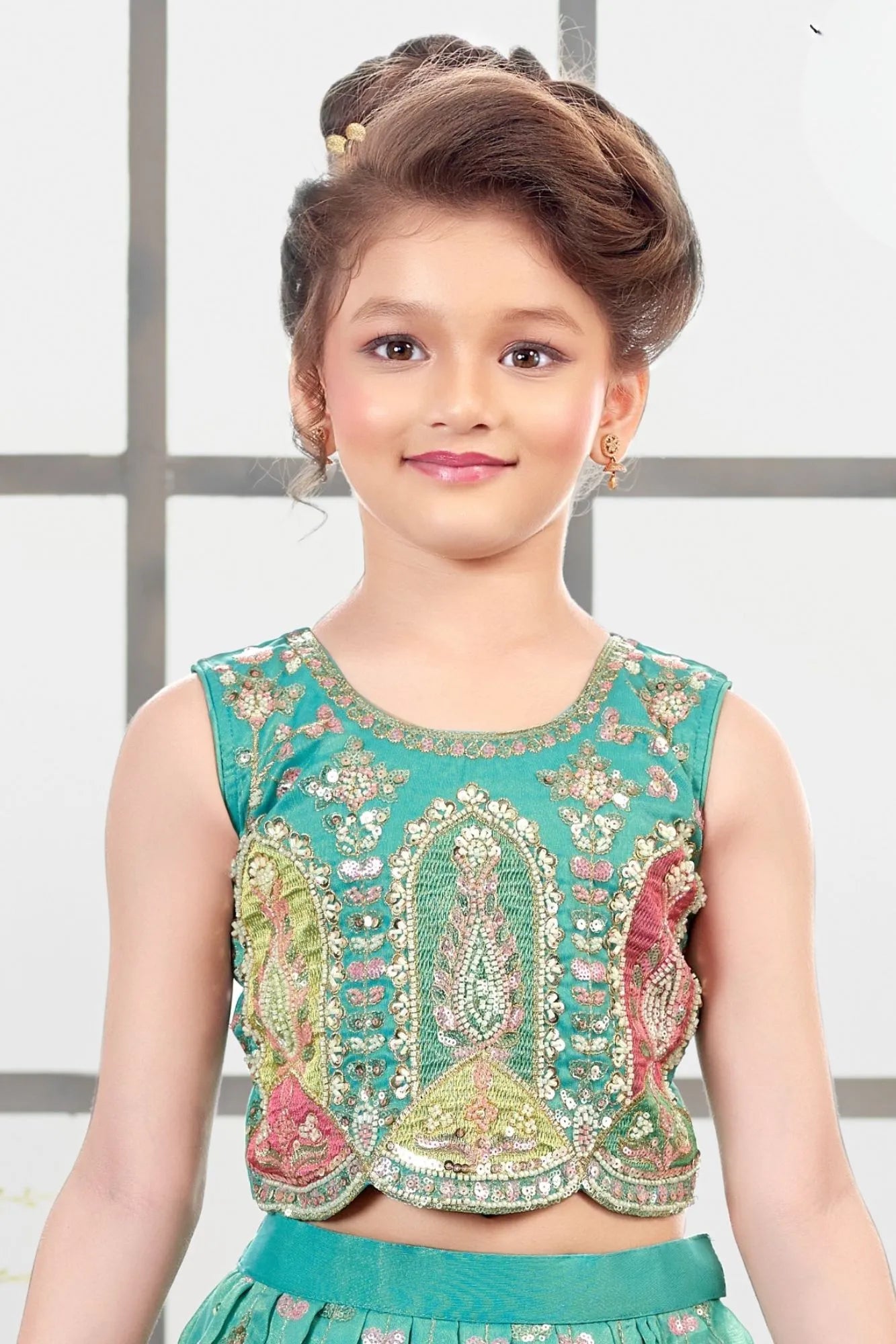 Rama Embroidered Lehenga Choli Set For Girls