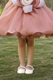 Girls Peach Floral Applique Party Dress