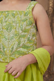 Lime Green Bead Embroidered Top And Flared Palazzo Set with Dupatta For Girls