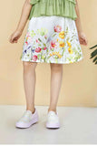 Green Tiered Top with White Floral Print Skirt Co-ord Set For Girls