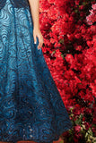 Elegant Peacock Blue Sequined Partywear Gown For Girls