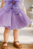 Purple Bloom Dress with Giant Flower Appliqué And Bow Detail For Girls