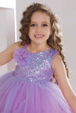 Purple Sequin Bodice Party Frock with Layered Ruffle Hem For Girls