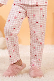 Girls Pink Checked Night Suit Set with Lace Collar