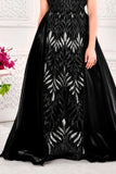 Black Embellished Sequins Leaf-Pattern Party Gown For Girls