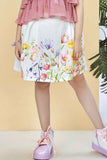 Pink Floral Print Skirt Set with Tiered Green Top Set For Girls