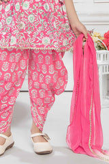 Pink Printed Top With Dhoti Bottom Set For Girls