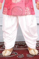 Peach Full Sleeves And Sequins Work With Printed Kurta Set For Boys