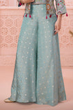 Designer Mint Green Embroidered Palazzo Set with Jacket For Girls