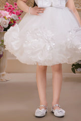 White Floral Appliqué Party Frock For Girls