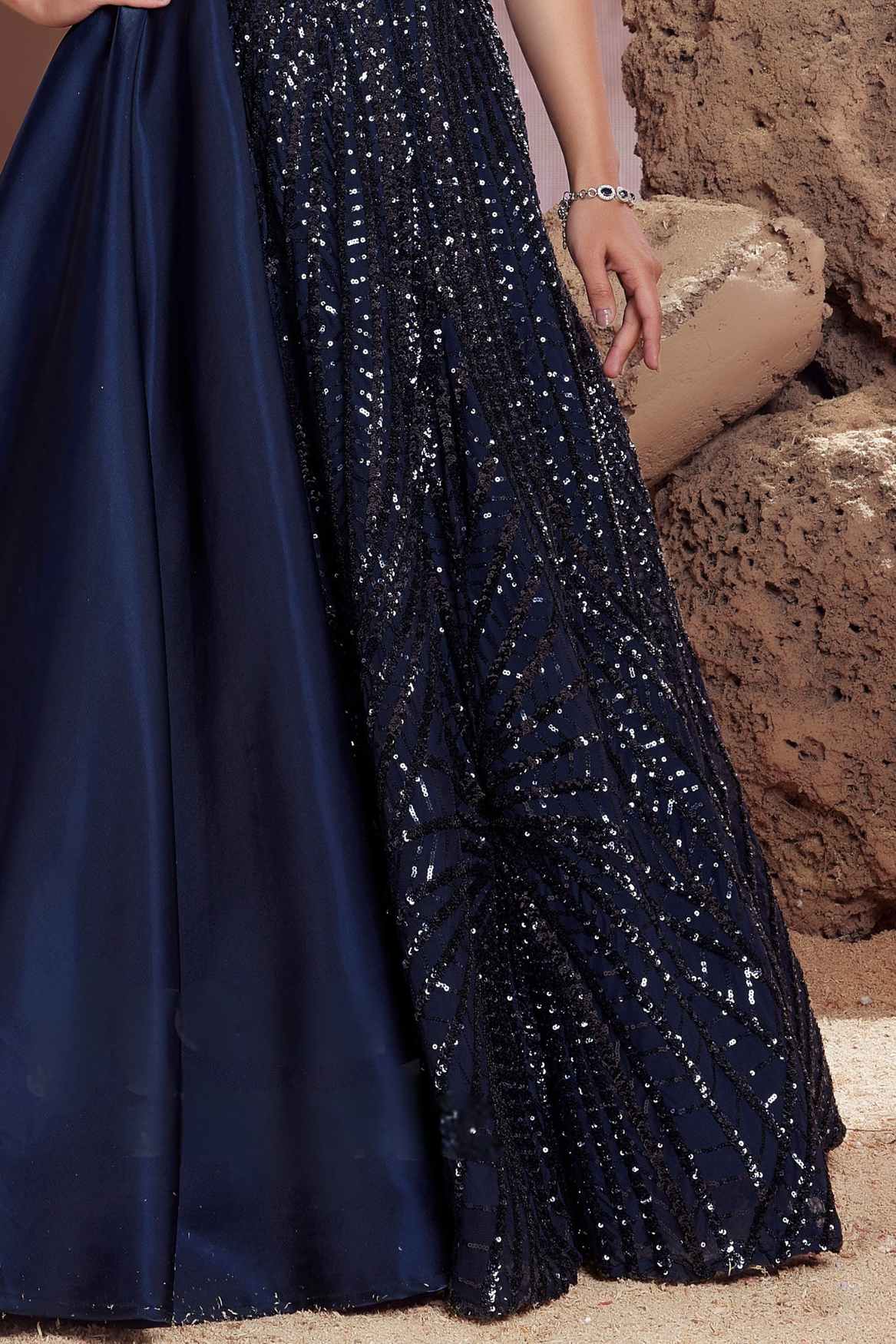 Navy Blue Sequined Partywear Gown For Girls - 9-10Y (30) Navy Blue Sequined Partywear Gown For Girls - 9-10Y (30)