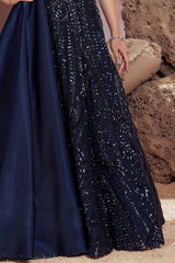 Navy Blue Sequined Partywear Gown For Girls
