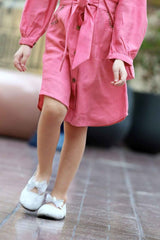 Pink Casual Dress With Floral Embroidered For Girls