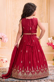 Mughal Jaal Motif Maroon Embroidered Lehenga Choli with Dupatta