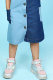 Girls Blue Denim Dual-Tone Dungree With White Tee