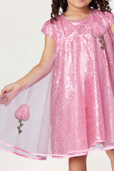 Stylish Pink Dress With Sequin Work For Girls