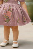 Mauve Puff Sleeve Embroidered Party Frock For Girls
