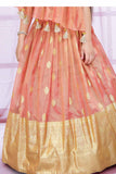 Peach Stone Work And Zardosi Work Lehenga Choli For Girls
