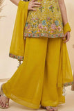 Mustard Yellow Embroidered Palazzo Set with Dupatta For Girls
