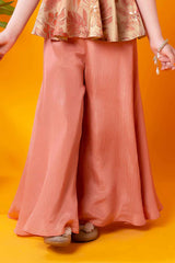 Peach printed and sequin top with palazzo bottom