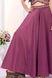 Wine Embroidered Palazzo Set For Girls
