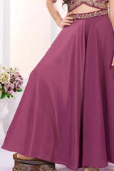 Wine Embroidered Palazzo Set For Girls