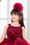 Maroon Party Frock with Sequin Bodice And Ruffle Layers For Girls