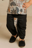Casual Printed Sequins Embroidered Kurta with Black Dhoti Set For Boys