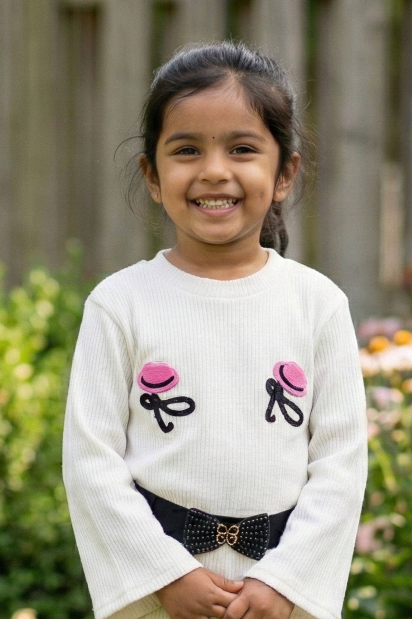 White Embroidered Top & Skirt Co-ord Set For Girls