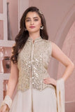 Cream Mirror Embellished Palazzo Set With Dupatta