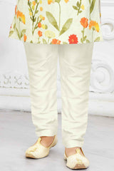 Cream Floral Printed Kurta Set For Boys