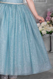 Blue Party Wear Gown With Stone Work Waist Band For Girls