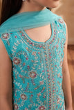 Girls Aqua Blue Embroidered Patiala Set With Dupatta